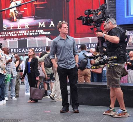 Film, Michael C. Hall und Uma Thurman am Set von Dexter: Resurrection in Manhattan