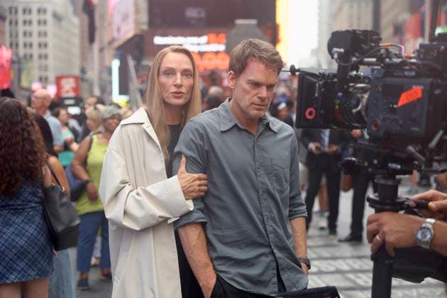Film, Michael C. Hall und Uma Thurman am Set von Dexter: Resurrection in Manhattan