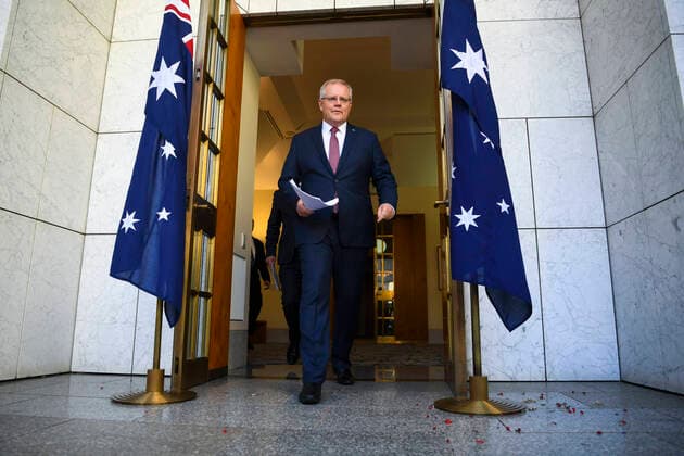 Coronavirus in Australien, Premierminister Scott Morrison Pressekonferenz in Canberra