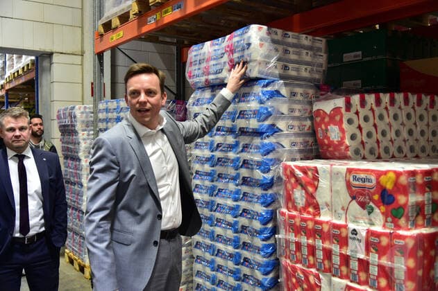 Coronavirus im Saarland, Ministerpräsident Hans besucht Edeka-Zentrallager