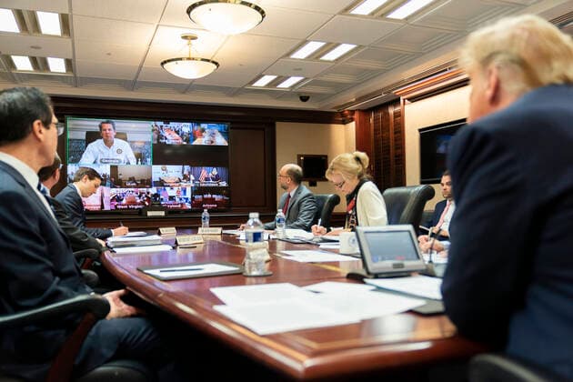 Coronavirus in den USA, Präsident Trump bei Videokonferenz mit Gouverneuren