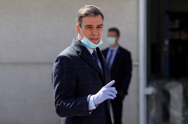 Coronavirus in Spanien, Pedro Sanchez besucht Hersill Fabrik in Madrid