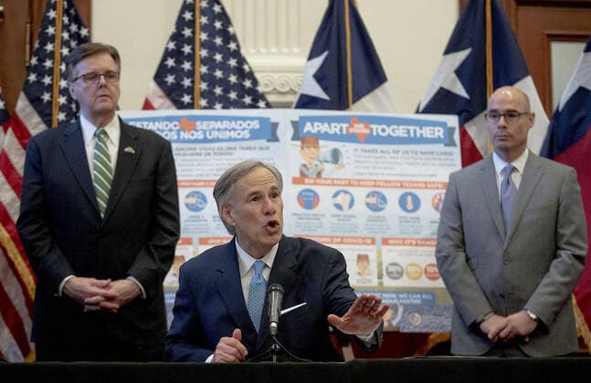 Coronavirus in den USA, Pressekonferenz des Gouverneurs von Texas