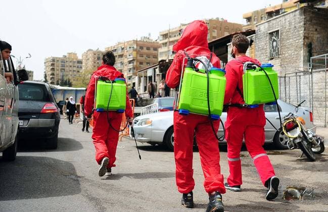Coronavirus in Syrien, Desinfektionsmaßnahmen in Damaskus