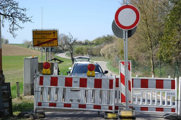 Coronavirus, geschlossener Grenzübergang Biringen zwischen Deutschland und Frankreich