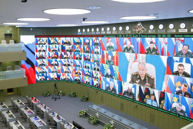 Coronavirus in Russland, Videokonferenz im Verteidigungsministerium in Moskau