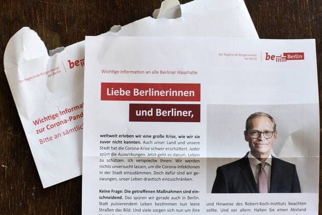 Coronavirus, Regierender Bürgermeister Müller verschickt persönliche Botschaft an Haushalte
