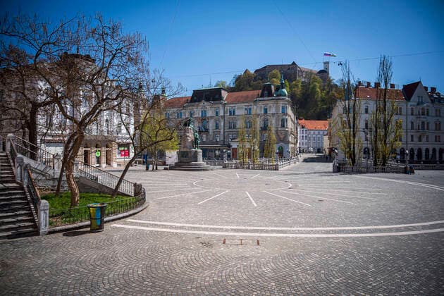 Coronavirus in Slowenien, Verwaiste Straßen und Plätze in Ljubljana
