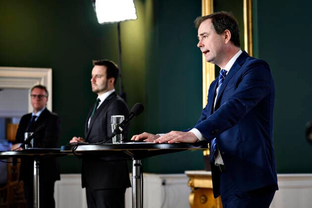 Coronavirus in Dänemark, Pressekonferenz im Finanzministerium Koppenhagen