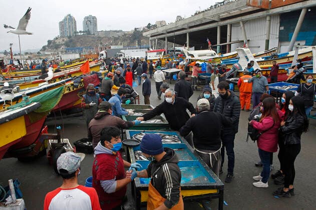 Coronavirus in Chile, Andrang auf dem Fischmarkt in Valparaiso