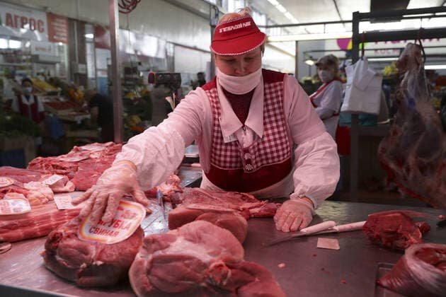 Coronavirus in Russland, Markthalle in Novosibirsk