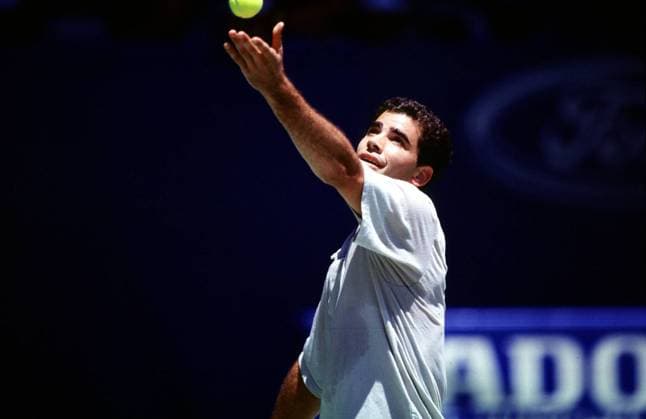 Pete Sampras beim Aufschlag Tennis Herren Grand Slam, ATP, Australian Open, Hartplatz Einzelbild Melbourne Dynamik,