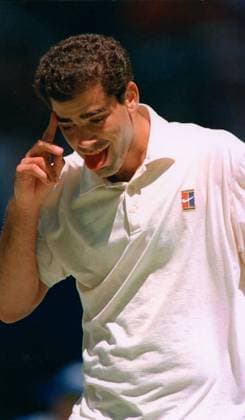 Pete Sampras mit heraushängender Zunge, Hitze Tennis Herren ATP-Tour, Hartplatz, Australian Open, Grand Slam Einzelbild Melbourne Anstrengung,