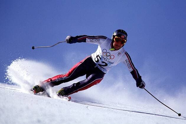 Finn Christian Jagge aus Norwegen auf der Piste Alpiner Skilauf OS Winter Herren 1998, Winterspiele, Olympische Spiele, Olympia, Olympiade, Ski Alpin, Skisport, Abfahrt Einzelbild Happo One Nagano Dynamik,