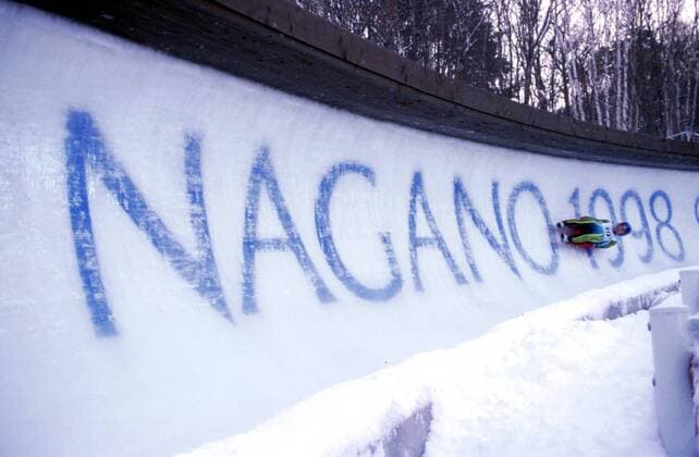 Der Eiskanal von Nagano Rennrodeln OS Winter Herren Olympische Winterspiele 1998, Spiele, Olympia, Olympiade, Totale Spiral Nagano