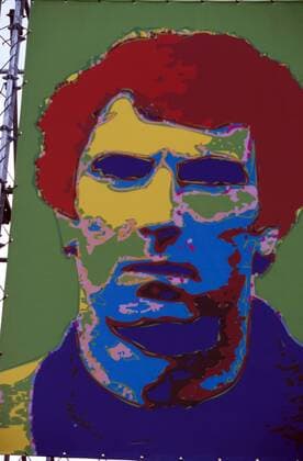 Dino Zoff (Italien) als Plakatmotiv in einer Galerie ehemaliger Fußballgrößen im Stade Gerland während der Mini-WM 1997 Fußball Länderspiel Herren Mini WM 1997, Tournoi de France, 4 Länder Turnier Porträt Stade Gerland Lyon