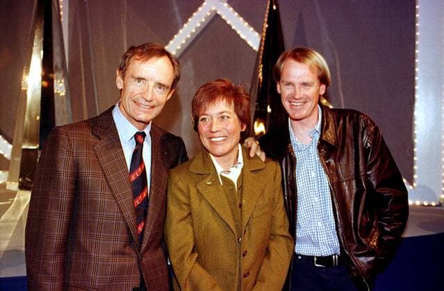 V.l.: Jean-Claude Killy (Frankreich), Rosi Mittermaier-Neureuther und Markus Wasmeier (beide Deutschland) Alpiner Skilauf Herren Olympic Spirit 1999, Messe, Sportartikelmesse, Eröffnung Gruppe Olympiapark München Freude,