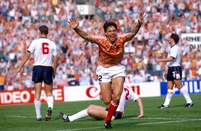 Marco van Basten (Holland) jubelnd Fußball EM Herren Europameisterschaft 1988, Länderspiel: England - Niederlande 1:3 Einzelbild Rheinstadion Düsseldorf Freude, Enttäuschung,