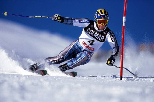 Kjetil-Andre Aamodt (Norwegen) umfährt das Tor Alpiner Skilauf Herren Saison 1999 2000: Weltcup, Welt Cup, World Cup, Ski Alpin, Skisport, Riesenslalom Einzelbild Tignes Dynamik,