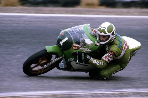 Anton Mang (Deutschland) auf seiner Maschine Motorsport WM Herren Motorradweltmeisterschaft 1982, Motorrad, Weltmeisterschaft, Motorradsport, Rennsport, Einzelbild Hockenheimring Hockenheim Dynamik,