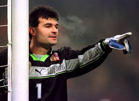 Torhüter Pavel Srnicek (Tschechien) gibt Anweisungen Fußball Länderspiel Herren Nationalmannschaft, Nationalteam 1999, Tschechien, Nationaltrikot Einzelbild Philips-Stadion Eindhoven