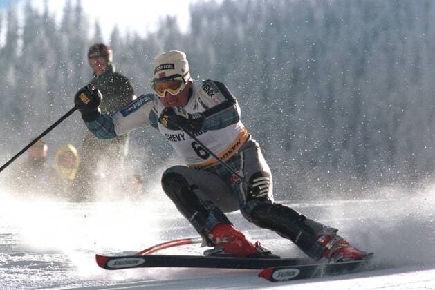 Finn Christian Jagge (Norwegen) umfährt aggressiv eine Slalomstange Alpiner Skilauf Herren Weltcup 1999 2000, Worldcup, Welt Cup, World, WC, Ski-Alpin, Slalom, Skisport Einzelbild Beaver Creek