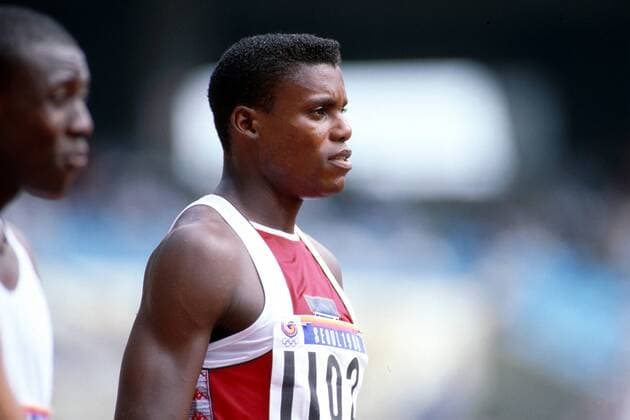 Carl Lewis (USA) im Profil Leichtathletik OS Sommer Herren Olympische Spiele 1988, Olympia, Olympiade, Sommerspiele, Südkorea, 100m, 100 m, Sprint, Sprinten Porträt Olympiastadion Seoul