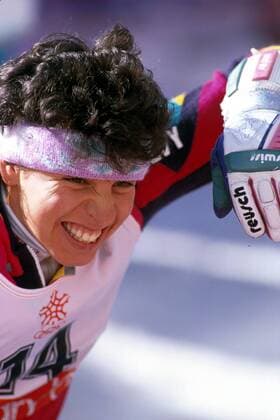 Vreni Schneider (Schweiz) Alpiner Skilauf OS Winter Damen Olympische Winterspiele 1988, Spiele, Olympia, Olympiade, Ski Alpin, Skisport, Riesenslalom Porträt Calgary Freude,
