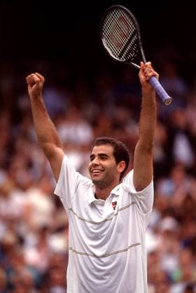 Pete Sampras (USA) reißt jubelnd die Arme hoch Tennis Herren All England Championships 1999, ATP-Tour, Grand Slam, Rasen, Rasentennis, Rasenturnier Einzelbild Wimbledon London Freude, Begeisterung,