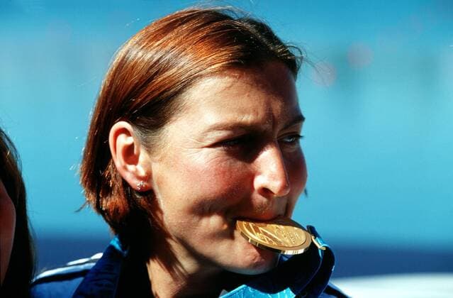 Birgit Fischer (Deutschland) hat ihre sechste Olympia-Goldmedaille eingeheimst Kanu OS Sommer Damen Olympische Sommerspiele 2000, Spiele, Olympiade, Kajak, Viererkajak, Vierer, 4, 4er, K4 Porträt Regatta Centre Sydney Glück,