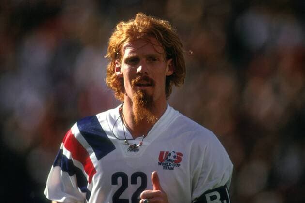 Alexi Lalas (USA) Fußball Länderspiel Herren US-Cup 1993, Freundschaftsspiel, Nationalmannschaft, Nationalteam, Nationaltrikot Porträt Stanford Stadium San Francisco