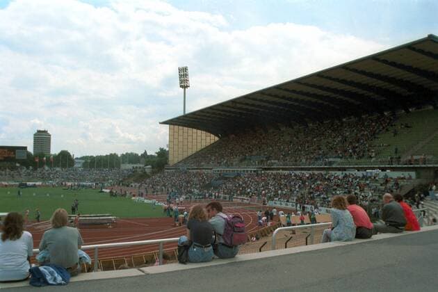 Wedaustadion Leichtathletik LM Deutsche Meisterschaft 1994, DM, Vneg, innen, Innenansicht, Tribüne Totale Wedaustadion Duisburg