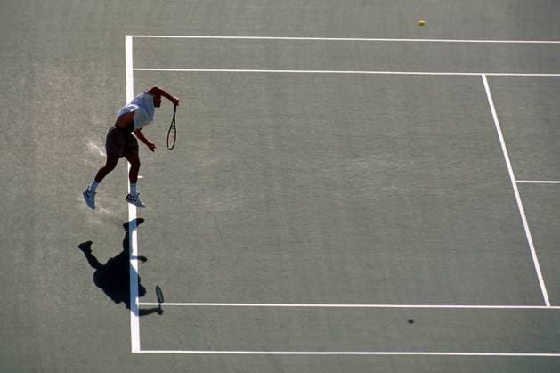 Pete Sampras (USA) - Aufschlag Tennis Herren US Open 1994, Grand Slam, ATP-Tour, Hartplatz, Hardcourt, Hartplatztennis, Hartplatzturnier Totale Flushing Meadow New York Dynamik,