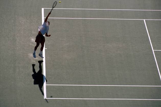 Pete Sampras (USA) - Aufschlag Tennis Herren US Open 1994, Grand Slam, ATP-Tour, Hartplatz, Hardcourt, Hartplatztennis, Hartplatzturnier Totale Flushing Meadow New York Dynamik,