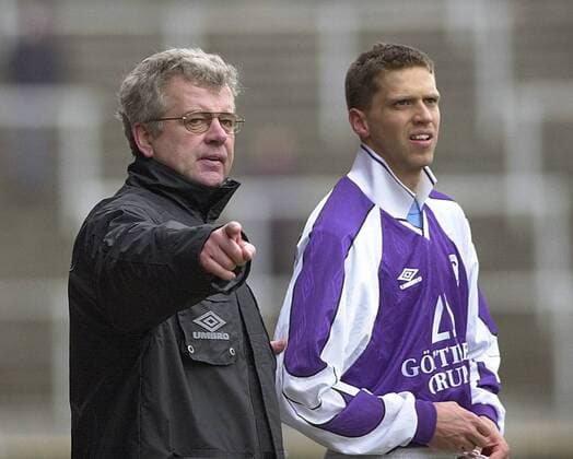 Fußball, Trainerhistorie, TeBe Berlin Trainer Friedhelm Haebermann (li.) und Jan Walle (beide TeBe) Fußball Herren Regionalliga Nord 2000 2001, 3. Liga, Tennis Borussia Berlin, TB, Te Be Gruppe Grotenburg-Stadion Krefeld