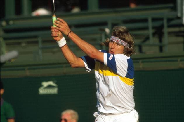 Peter Lundgren (Schweden) - beidhändige Rückhand Tennis Herren All England Championships 1989, Grand Slam, ATP-Tour, Rasen, Rasenplatz, Rasenturnier, Rasentennis Einzelbild Wimbledon London