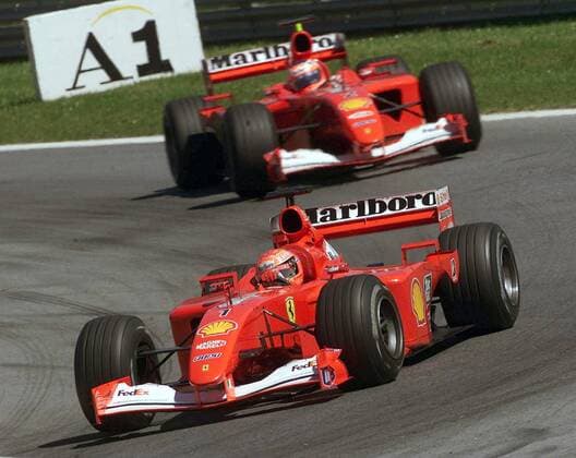 Michael Schumacher (Deutschland) vor Rubens Barrichello (Brasilien beide Ferrari) Motorsport Grand Prix Herren Großer Preis von Österreich 2001, Formel 1, F1, F, GP, WM, Weltmeisterschaft, Vdig Gruppe A1-Ring Zeltweg-Spielberg