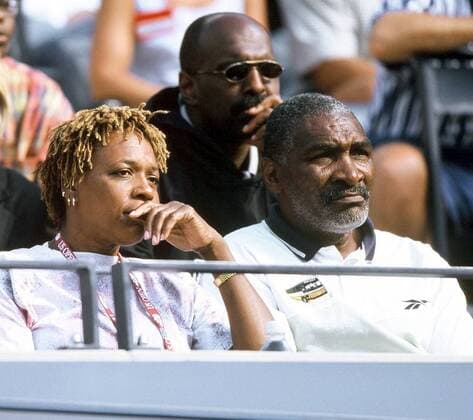 Oracene und Richard Williams (beide USA), die Eltern von Serena und Venus Tennis Damen US Open 1999, WTA-Tour, Grand Slam, Hartplatz, Hardcourt, Hartplatztennis, Hartplatzturnier Gruppe Flushing Meadow New York