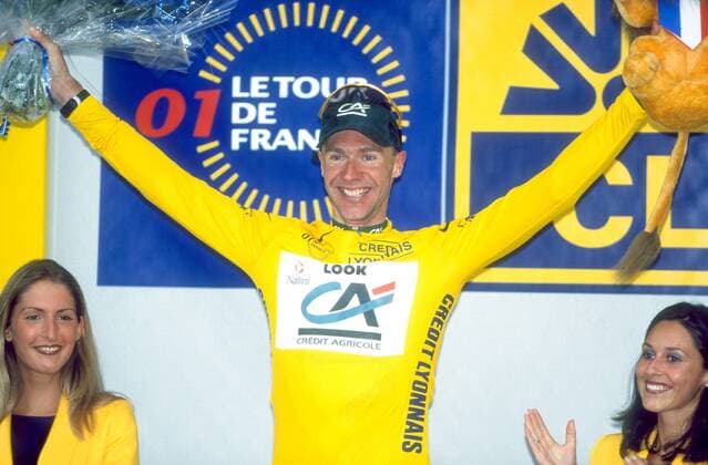 Jens Voigt (Deutschland Credit Agricole) im gelben Trikot Radsport Herren Tour de France 2001, Radrennsport, Straßenradsport, Straßenradrennsport, Radrennen Gruppe 7. Etappe: Straßburg - Colmar Freude,