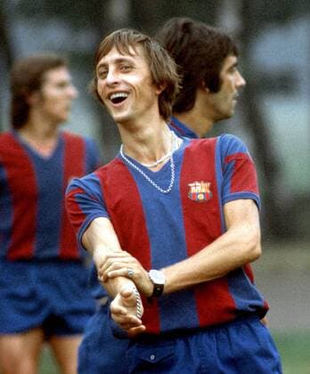Johan Cruyff (Barca) hat gut lachen Fußball Herren Primera Division 1974 1975, 1. Spanische Liga, Training, FC Barcelona Einzelbild Barcelona Freude,