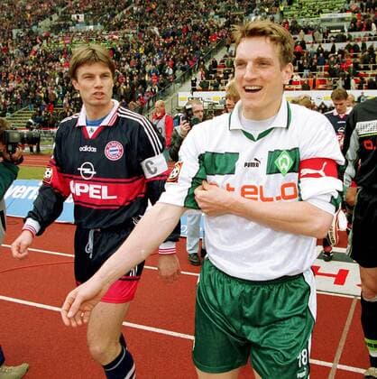 Andreas Herzog (Bremen, re.) und Thomas Helmer (Bayern) Fußball 1. BL Herren Saison 1998 1999, FC Bayern München - SV Werder Bremen 1:0 Gruppe Olympiastadion München