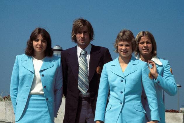 V. re.: Kornelia Ender, Ulrike Richter, Roland Matthes und Angela Franke (alle DDR) Schwimmen OS Sommer Damen Olympische Sommerspiele 1972, Olympia, Olympiade, Spiele, Schwimmsport Gruppe München