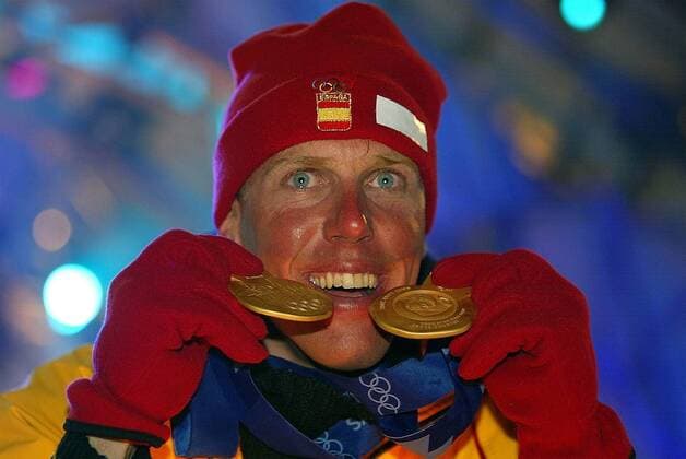 Doppelolympiasieger Johann Mühlegg (Spanien) - Siegerehrung Nordischer Skilauf OS Winter Herren Olympische Winterspiele 2002, Olympia, Olympiade, Spiele, Vdig Porträt Soldier Hollow Salt Lake City Utah