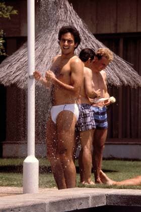Hansi Müller (BRD) unter der Dusche Fußball WM Herren Weltmeisterschaft 1982, Nationalmannschaft, Nationalteam, BR Deutschland Gruppe Madrid