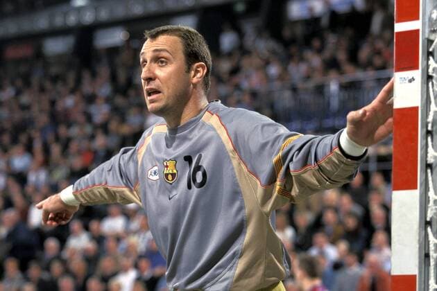 Torwart David Barrufet (Barca) Handball EC 3 Herren EHF-Cup 2001 2002, Pokal, Europapokal, Europacup, Hinspiel, Kiel - FC Barcelona (Spanien) 36:29 Einzelbild Ostseehalle Kiel