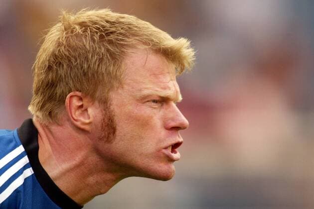 Torwart Oliver Kahn (Deutschland) verbissen Fußball WM Herren Weltmeisterschaft 2002, Länderspiel, Achtelfinale, Nationalmannschaft, Nationalteam, Nationaltrikot Porträt Jeju WorldCupStadium Seogwipo Spannung,