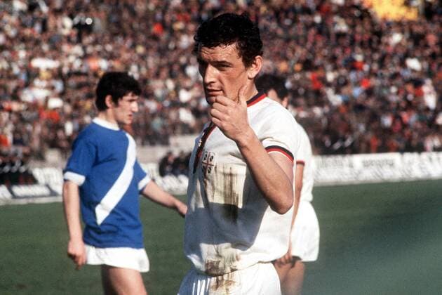 Luigi Riva (Cagliari) zufrieden Fußball Herren Serie A 1972 1973, 1. Italienische Liga, US Cagliari Gruppe Cagliari