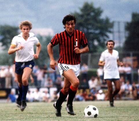 Roberto Antonelli (Milan, Mitte) am Ball Fußball Herren Serie A 1979 1980, 1. Italienische Liga, AC Mailand Gruppe Dynamik,