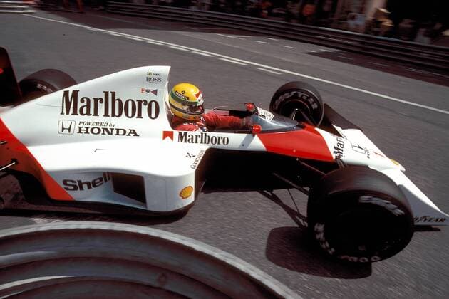 Ayrton Senna (Brasilien McLaren-Honda) biegt sich um die Kurve Motorsport Grand Prix Herren Großer Preis von Monaco 1989, Formel 1 Weltmeisterschaft, F1, F, GP, WM, Vdia Einzelbild Monte Carlo