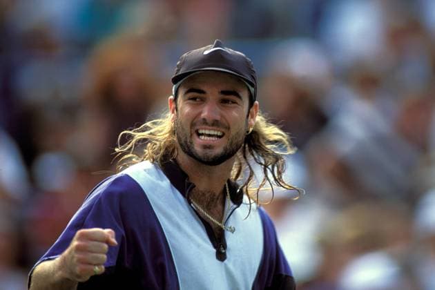Andre Agassi (USA) - Siegesjubel Tennis Herren US Open 1994, Grand Slam, ATP-Tour, Hartplatz, Hardcourt, Hartplatztennis, Hartplatzturnier Einzelbild Flushing Meadow New York Freude,